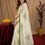 white green lilen print work 1 minute ready to wear saree with unstitched blouse piece