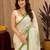 white green lilen print work 1 minute ready to wear saree with unstitched blouse piece