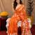white orange lilen print work 1 minute ready to wear saree with unstitched blouse piece