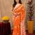 white orange lilen print work 1 minute ready to wear saree with unstitched blouse piece