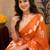 white orange lilen print work 1 minute ready to wear saree with unstitched blouse piece