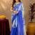 blue yellow lilen print work 1 minute ready to wear saree with unstitched blouse piece
