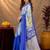 blue yellow lilen print work 1 minute ready to wear saree with unstitched blouse piece