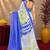 blue yellow lilen print work 1 minute ready to wear saree with unstitched blouse piece