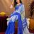 blue yellow lilen print work 1 minute ready to wear saree with unstitched blouse piece