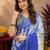 blue yellow lilen print work 1 minute ready to wear saree with unstitched blouse piece