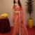 rust lilen print work 1 minute ready to wear saree with unstitched blouse piece
