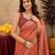 rust lilen print work 1 minute ready to wear saree with unstitched blouse piece