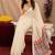off white lilen print work 1 minute ready to wear saree with unstitched blouse piece