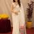 off white lilen print work 1 minute ready to wear saree with unstitched blouse piece