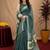 dusty teal lilen print work 1 minute ready to wear saree with unstitched blouse piece