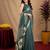 dusty teal lilen print work 1 minute ready to wear saree with unstitched blouse piece