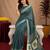 dusty teal lilen print work 1 minute ready to wear saree with unstitched blouse piece