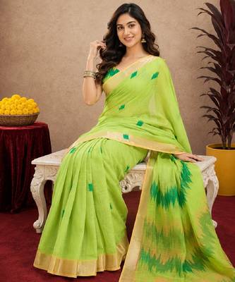 parrot lilen print work 1 minute ready to wear saree with unstitched blouse piece 1