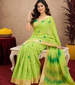 parrot lilen print work 1 minute ready to wear saree with unstitched blouse piece