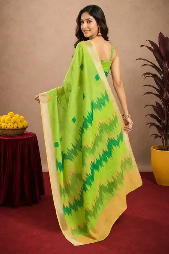 parrot lilen print work 1 minute ready to wear saree with unstitched blouse piece