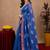 blue lilen print work 1 minute ready to wear saree with unstitched blouse piece