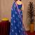 blue lilen print work 1 minute ready to wear saree with unstitched blouse piece