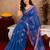 blue lilen print work 1 minute ready to wear saree with unstitched blouse piece