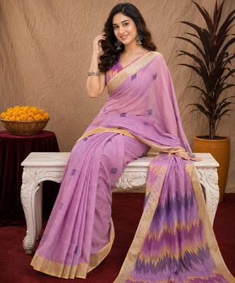 lavender lilen print work 1 minute ready to wear saree with unstitched blouse piece 1