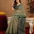 dusty teal lilen print work 1 minute ready to wear saree with unstitched blouse piece