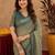 dusty teal lilen print work 1 minute ready to wear saree with unstitched blouse piece
