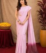 baby pink lilen print work 1 minute ready to wear saree with unstitched blouse piece