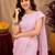 baby pink lilen print work 1 minute ready to wear saree with unstitched blouse piece