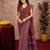 Wine lilen print work 1 minute ready to wear saree with unstitched blouse piece