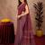 Wine lilen print work 1 minute ready to wear saree with unstitched blouse piece