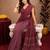 Wine lilen print work 1 minute ready to wear saree with unstitched blouse piece