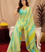 lemon lilen print work 1 minute ready to wear saree with unstitched blouse piece