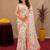 white lilen print work 1 minute ready to wear saree with unstitched blouse piece