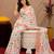 white lilen print work 1 minute ready to wear saree with unstitched blouse piece