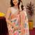 white lilen print work 1 minute ready to wear saree with unstitched blouse piece