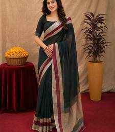 black lilen print work 1 minute ready to wear saree with unstitched blouse piece