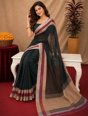 black lilen print work 1 minute ready to wear saree with unstitched blouse piece 4