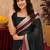 black lilen print work 1 minute ready to wear saree with unstitched blouse piece