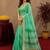 sea green lilen print work 1 minute ready to wear saree with unstitched blouse piece