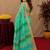 sea green lilen print work 1 minute ready to wear saree with unstitched blouse piece