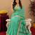 sea green lilen print work 1 minute ready to wear saree with unstitched blouse piece