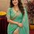 sea green lilen print work 1 minute ready to wear saree with unstitched blouse piece