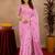 baby pink lilen print work 1 minute ready to wear saree with unstitched blouse piece