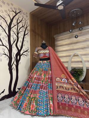 Multi Mirror With Dori & Latkan Cotton Lahenga Choli Set 1