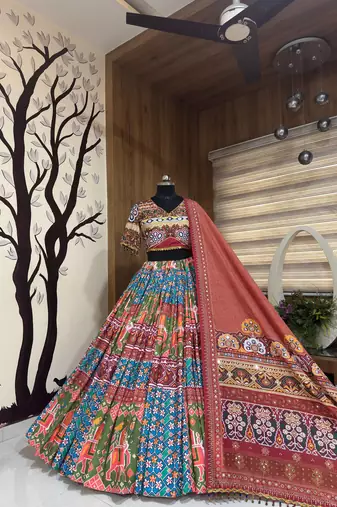 Multi Mirror With Dori & Latkan Cotton Lahenga Choli Set