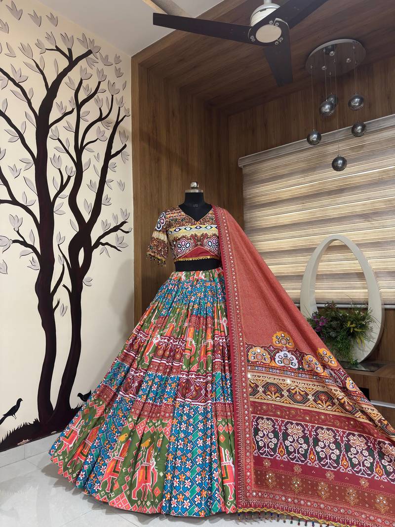 Multi Mirror With Dori & Latkan Cotton Lahenga Choli Set