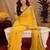 yellow black lilen print work 1 minute ready to wear saree with unstitched blouse piece