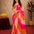 pink orange lilen print work 1 minute ready to wear saree with unstitched blouse piece