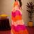 pink orange lilen print work 1 minute ready to wear saree with unstitched blouse piece