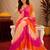 pink orange lilen print work 1 minute ready to wear saree with unstitched blouse piece